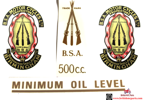 BSA A7 Transfers-Decals Rear No. Plate 500cc Minimum Oil Toolbox Garter (2) Off